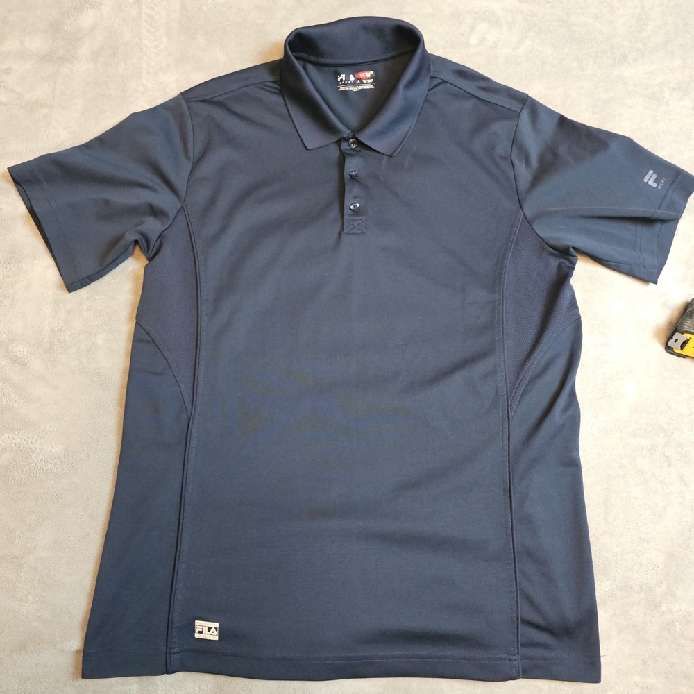 FILA Sport Mens Size M Navy Polyester Short Sleeve Athletic Fit Golf Polo Shirt‎
